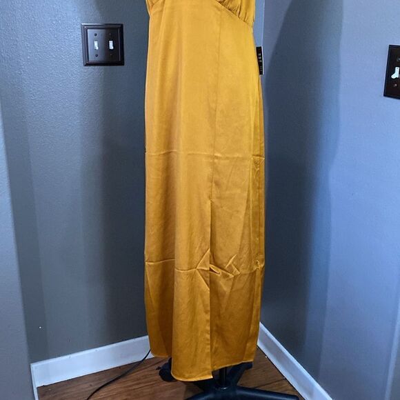 NEW EXPRESS Golden HONEY SATIN HALTER MAXI DRESS - Picture 5 of 14
